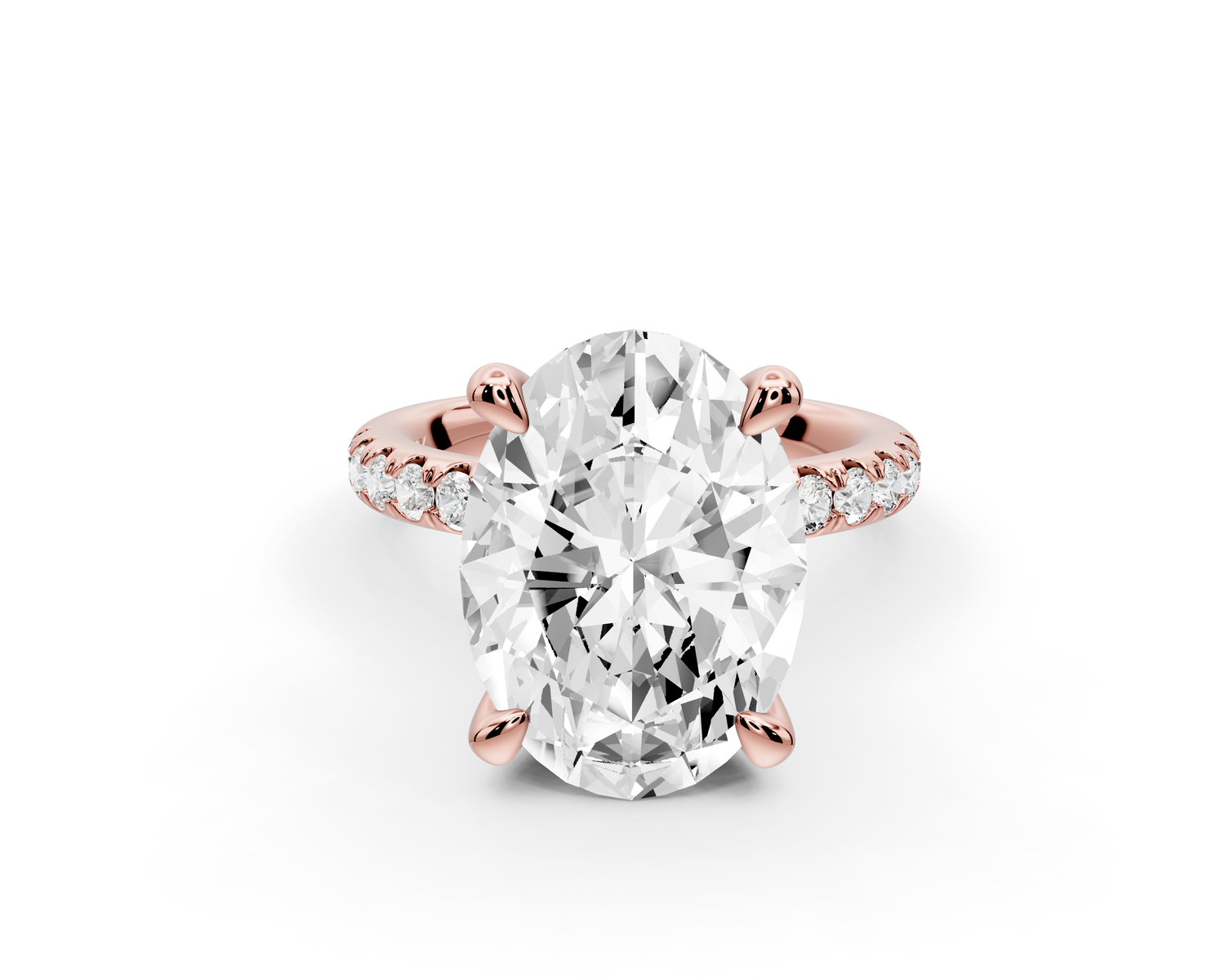 Flora - 5ct 14k rose gold oval talong prong Wrap around halo Half Band Engagement Ring