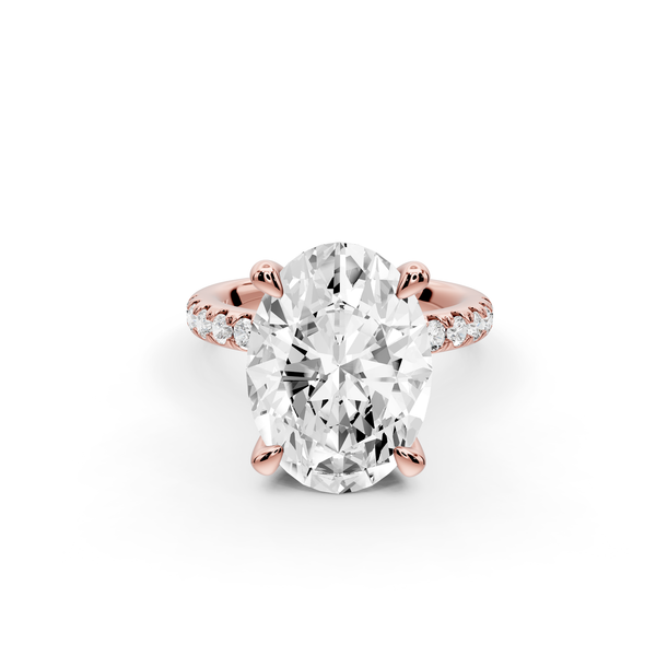 Flora - 5ct 14k rose gold oval talong prong Wrap around halo Half Band Engagement Ring
