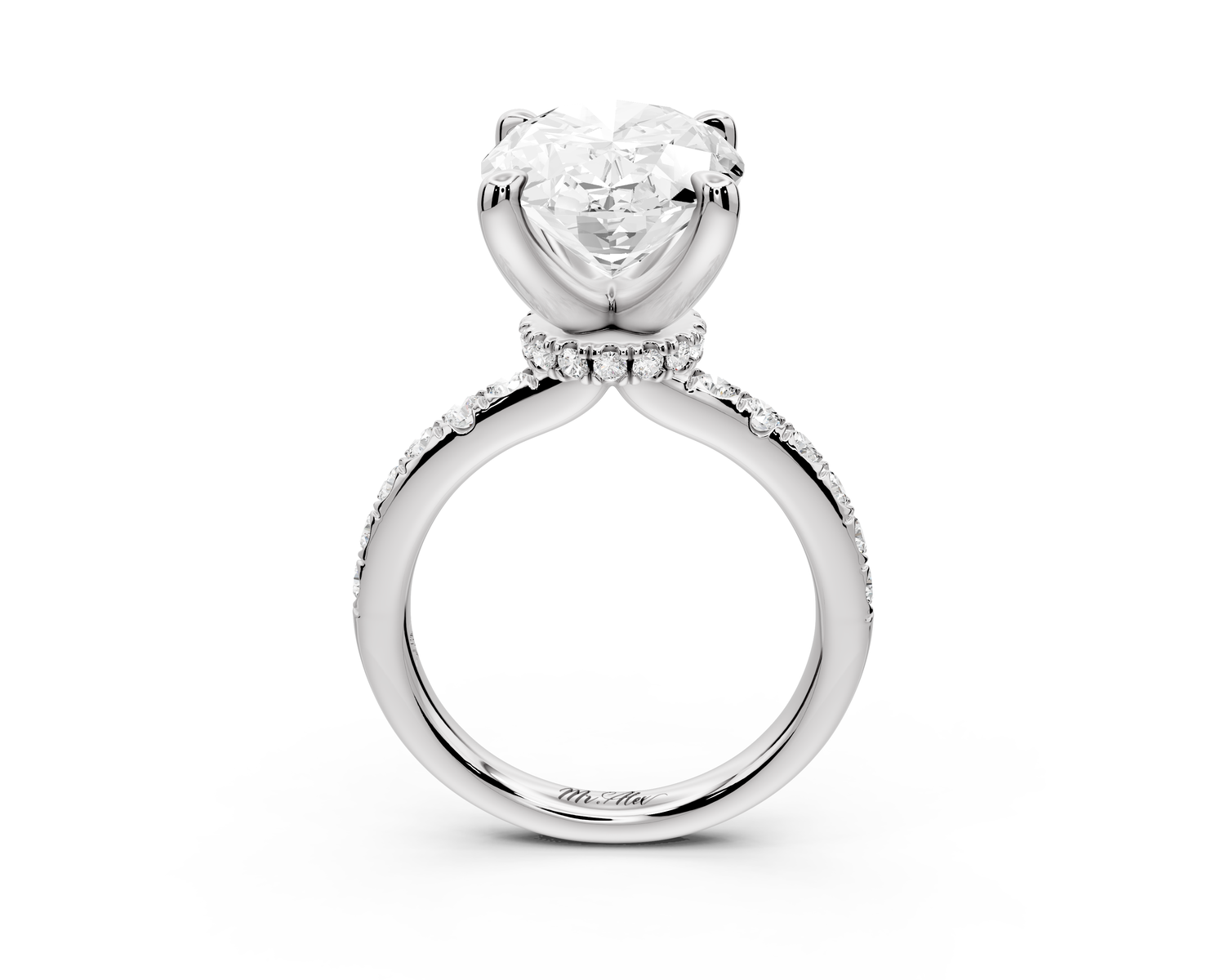 Flora - 5ct 14k white gold oval talong prong Wrap around halo Half Band Engagement Ring