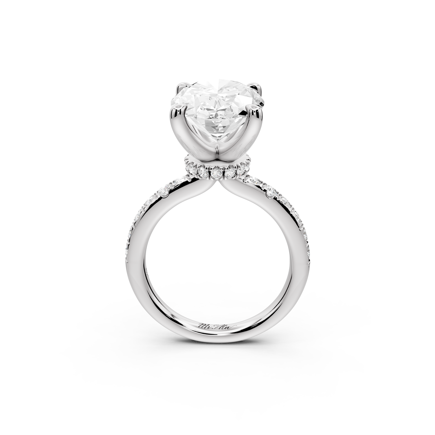 Flora - 5ct 14k white gold oval talong prong Wrap around halo Half Band Engagement Ring