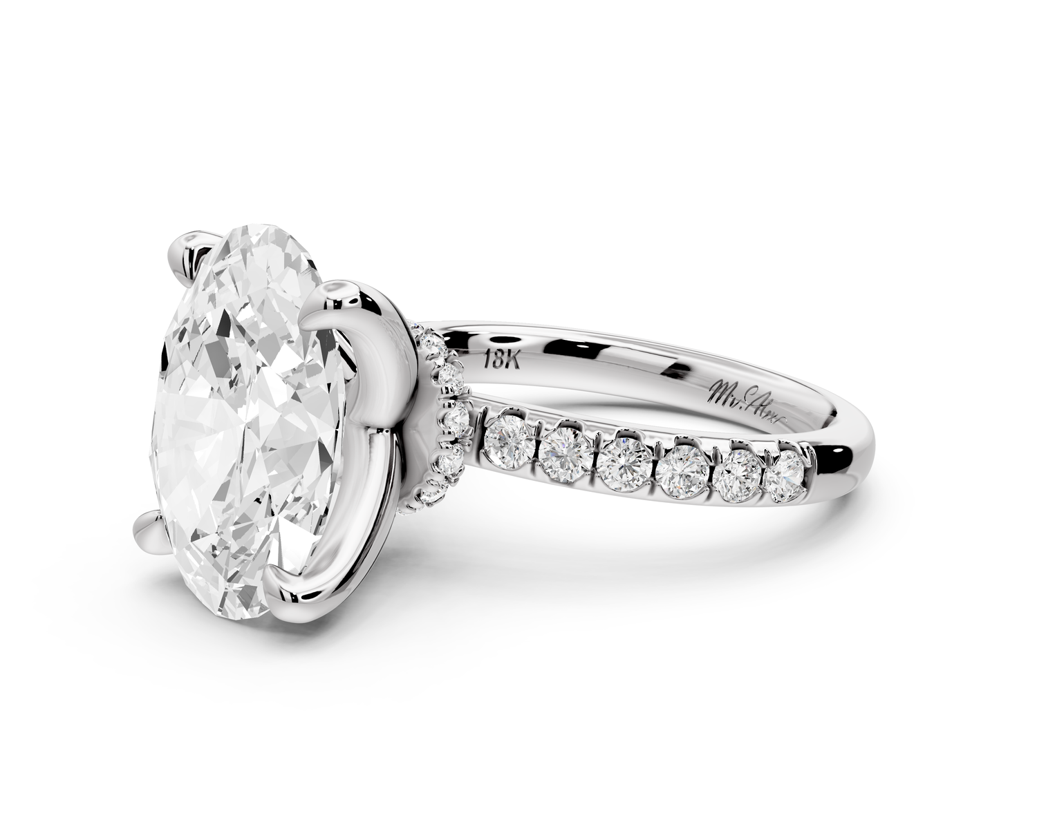 Flora - 5ct 14k white gold oval talong prong Wrap around halo Half Band Engagement Ring