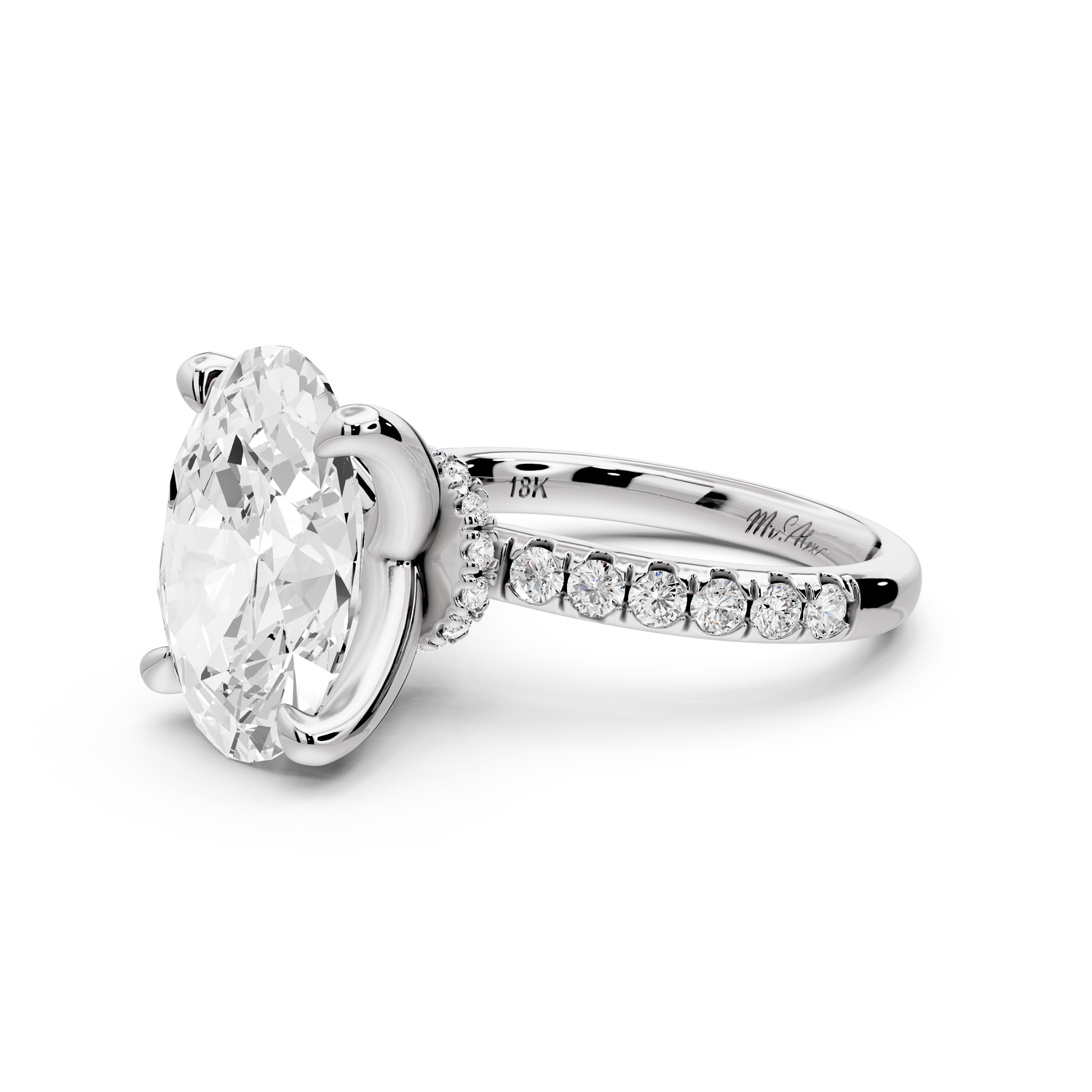 Flora - 5ct 14k white gold oval talong prong Wrap around halo Half Band Engagement Ring