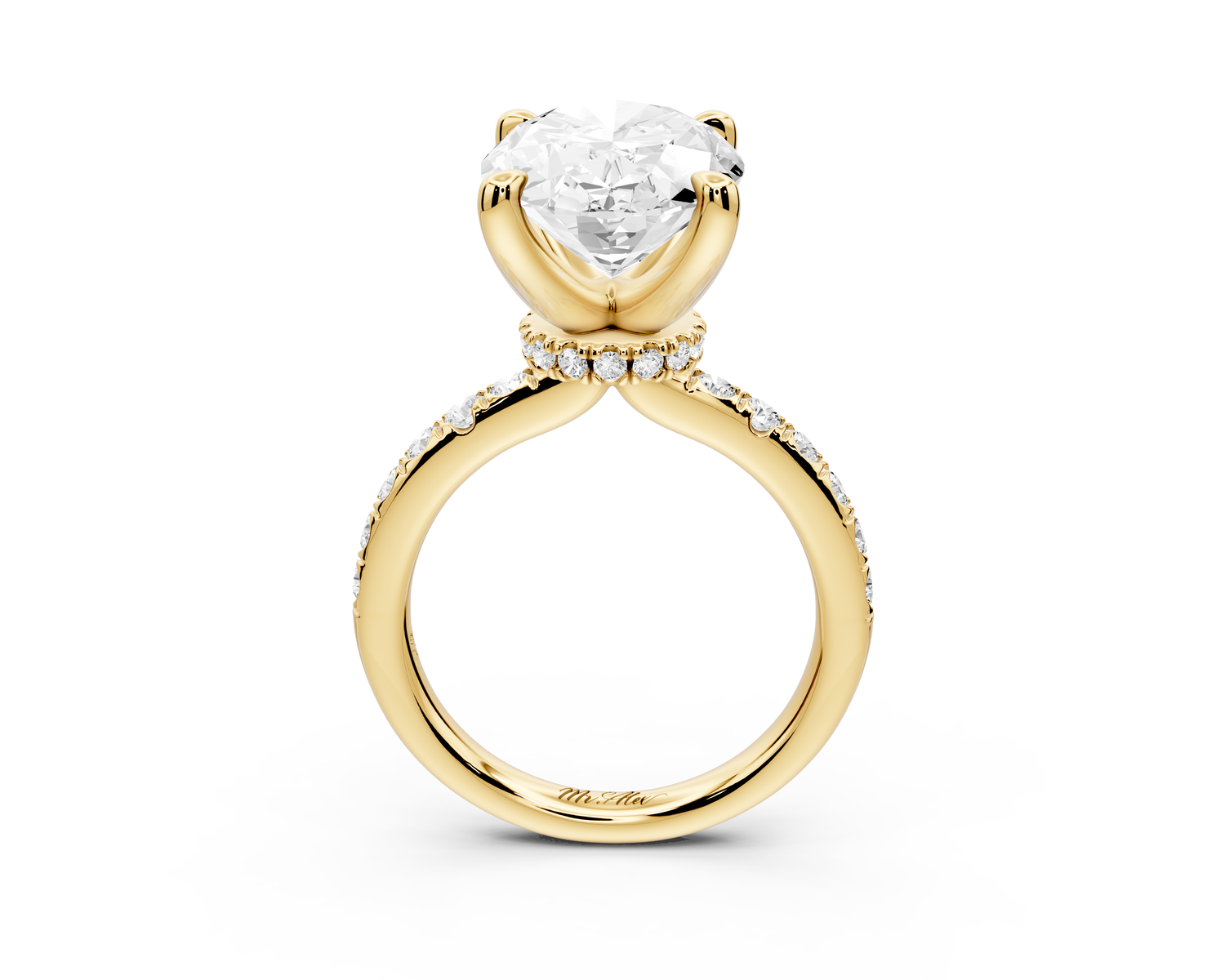 Flora - 5ct 14k yellow gold oval talong prong Wrap around halo Half Band Engagement Ring