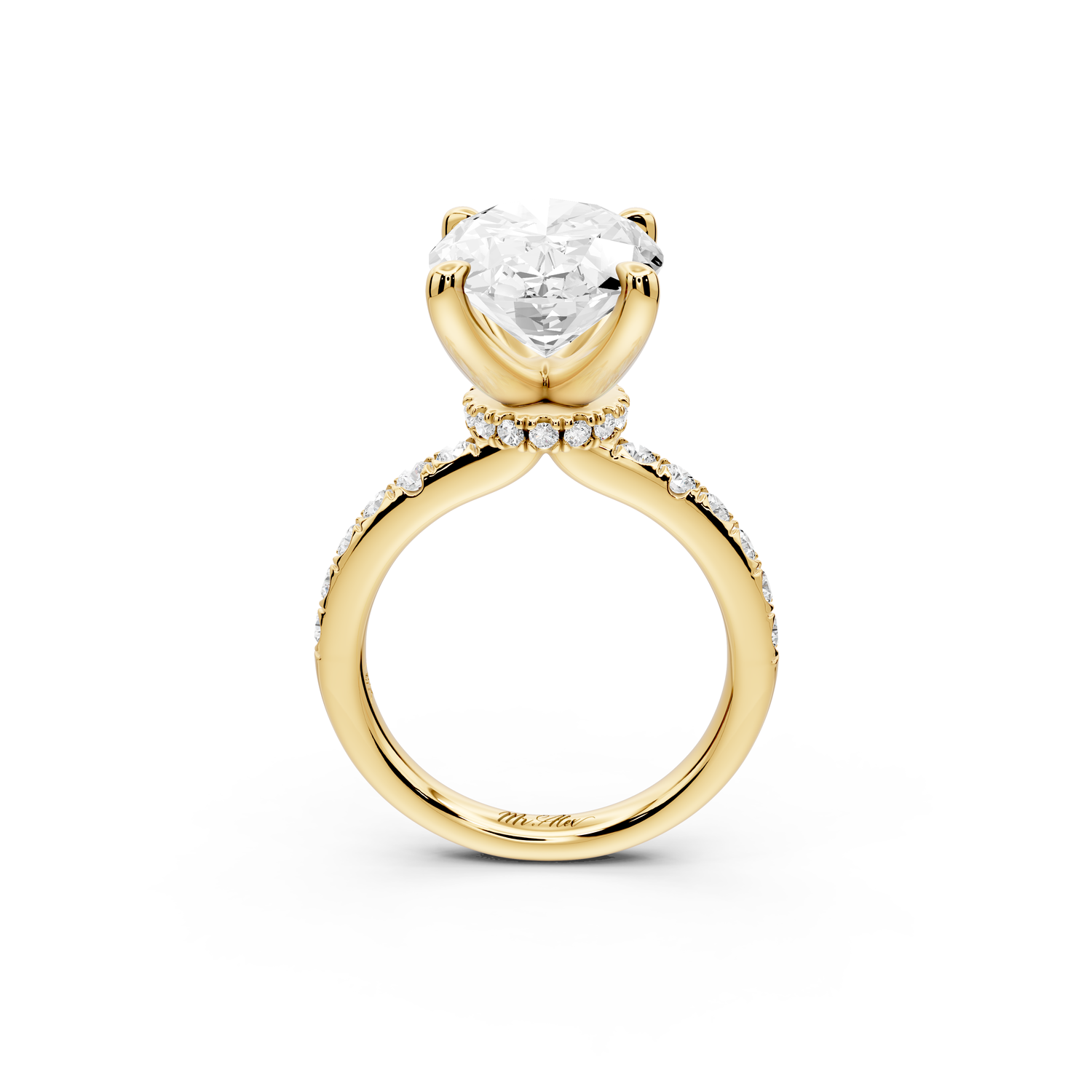 Flora - 5ct 14k yellow gold oval talong prong Wrap around halo Half Band Engagement Ring