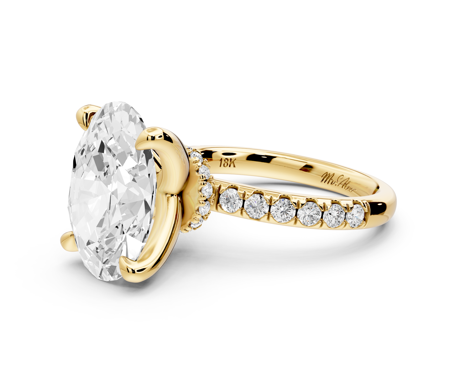 Flora - 5ct 14k yellow gold oval talong prong Wrap around halo Half Band Engagement Ring