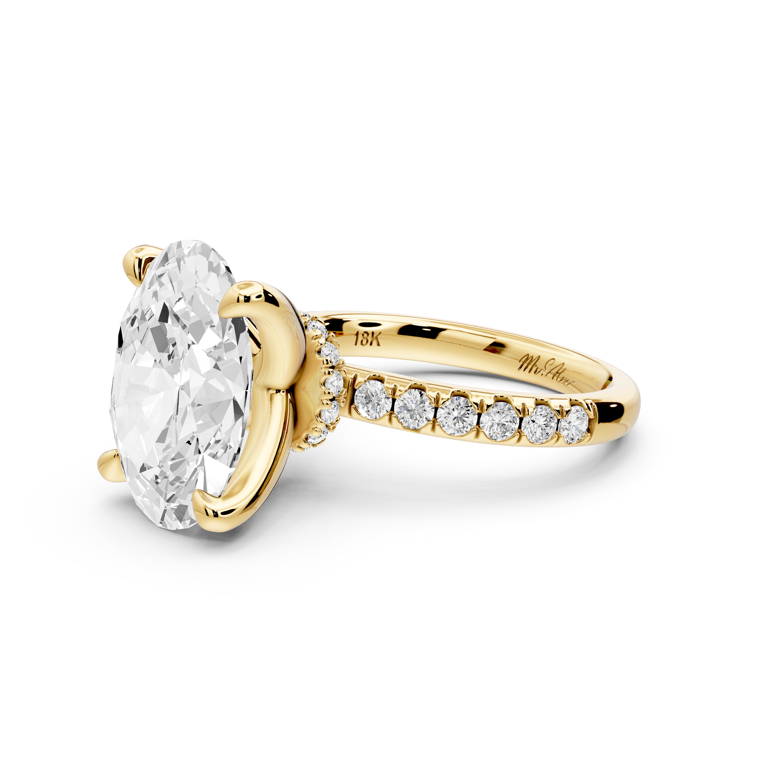 Flora - 5ct 14k yellow gold oval talong prong Wrap around halo Half Band Engagement Ring