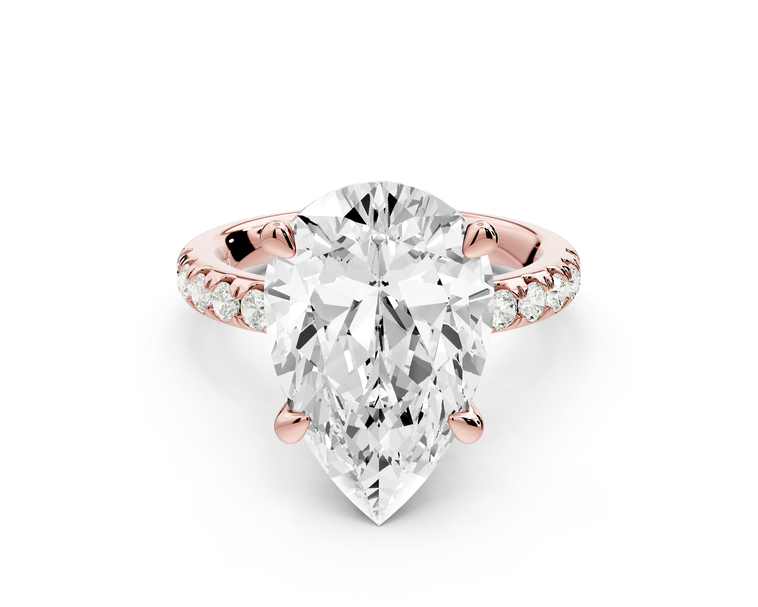 Flora - 5ct 14k rose gold pear talong prong Wrap around halo Half Band Engagement Ring