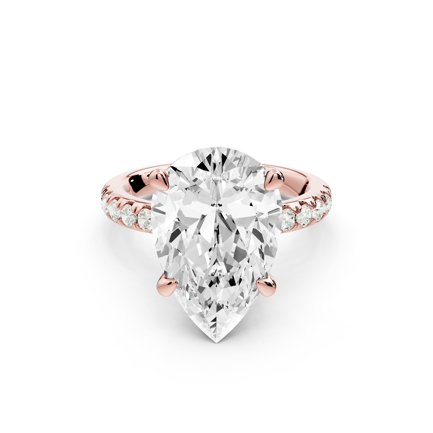Flora - 5ct 14k rose gold pear talong prong Wrap around halo Half Band Engagement Ring