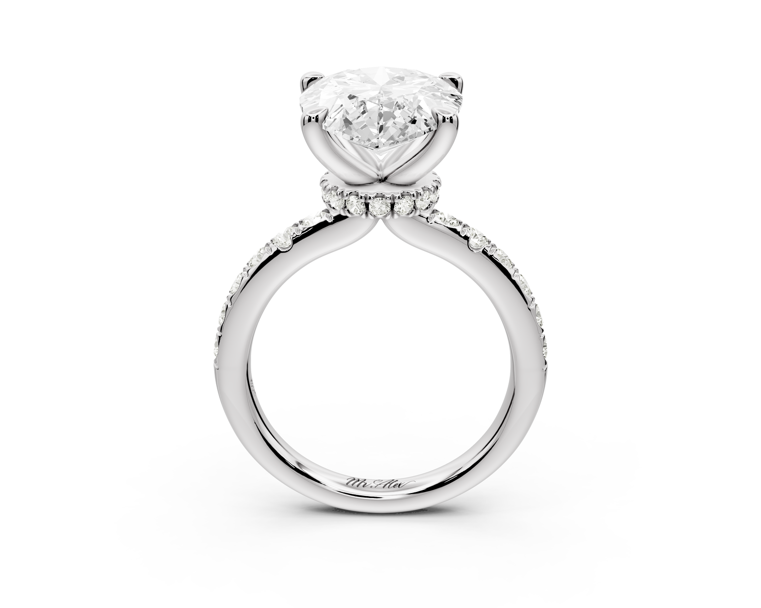 Flora - 5ct 14k white gold pear talong prong Wrap around halo Half Band Engagement Ring