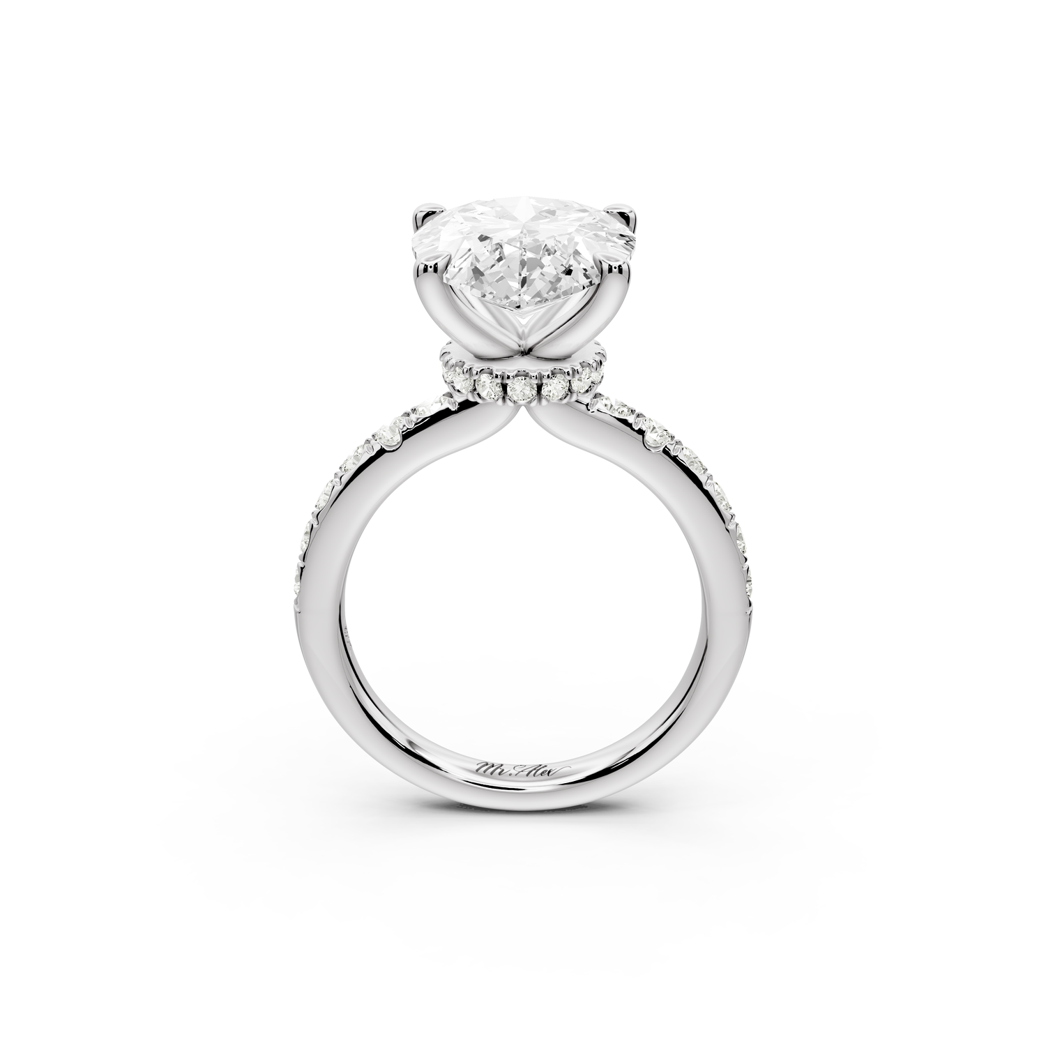 Flora - 5ct 14k white gold pear talong prong Wrap around halo Half Band Engagement Ring