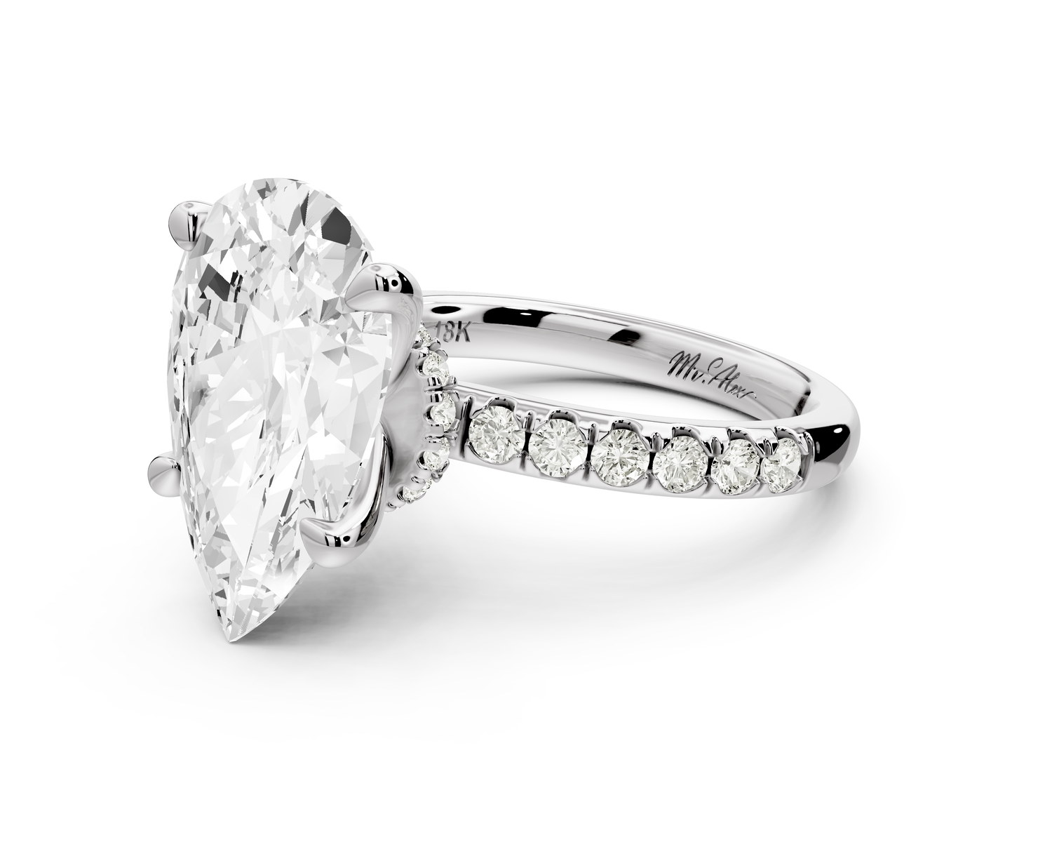 Flora - 5ct 14k white gold pear talong prong Wrap around halo Half Band Engagement Ring