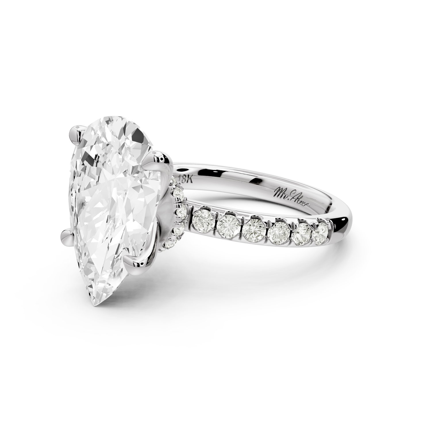 Flora - 5ct 14k white gold pear talong prong Wrap around halo Half Band Engagement Ring