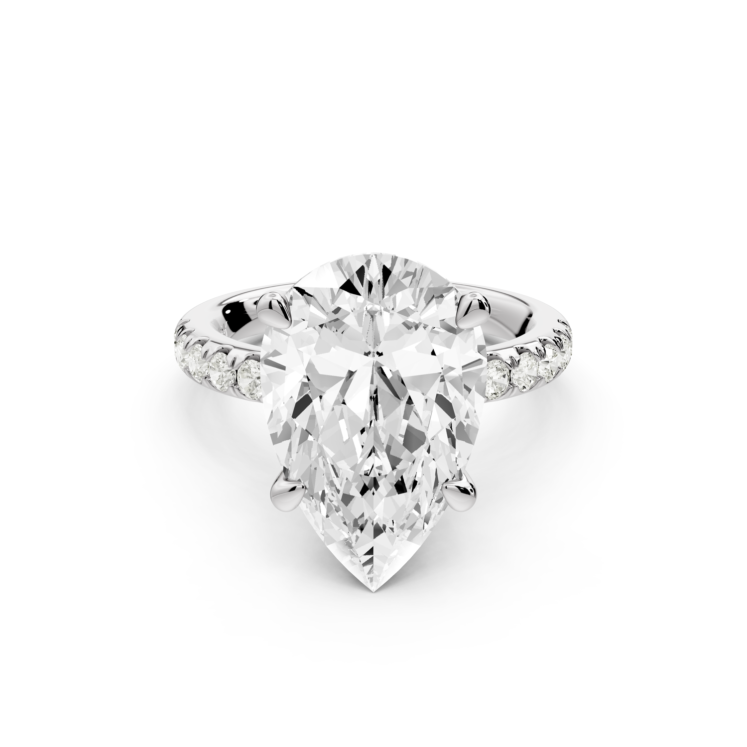 Flora - 5ct 14k white gold pear talong prong Wrap around halo Half Band Engagement Ring