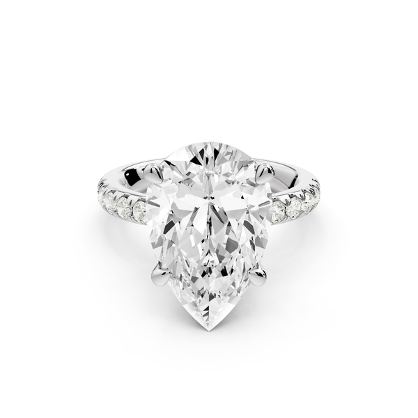 Flora - 5ct 14k white gold pear talong prong Wrap around halo Half Band Engagement Ring