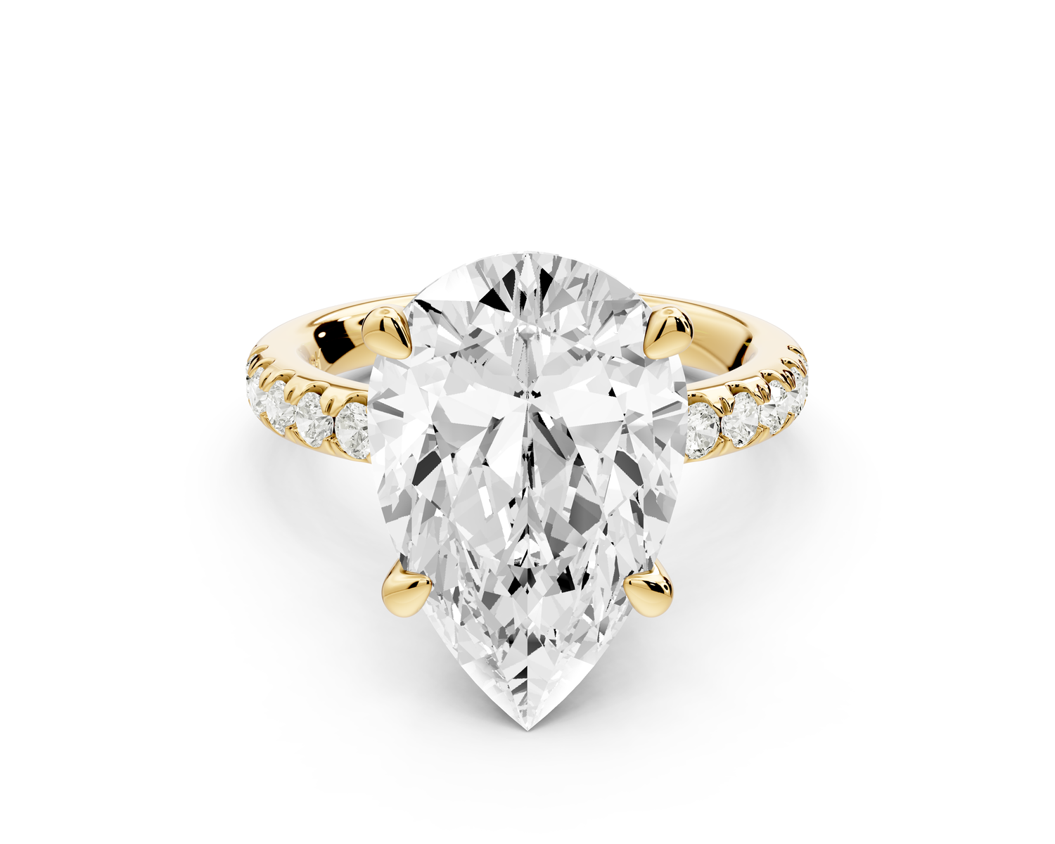 Flora - 5ct 14k yellow gold pear talong prong Wrap around halo Half Band Engagement Ring