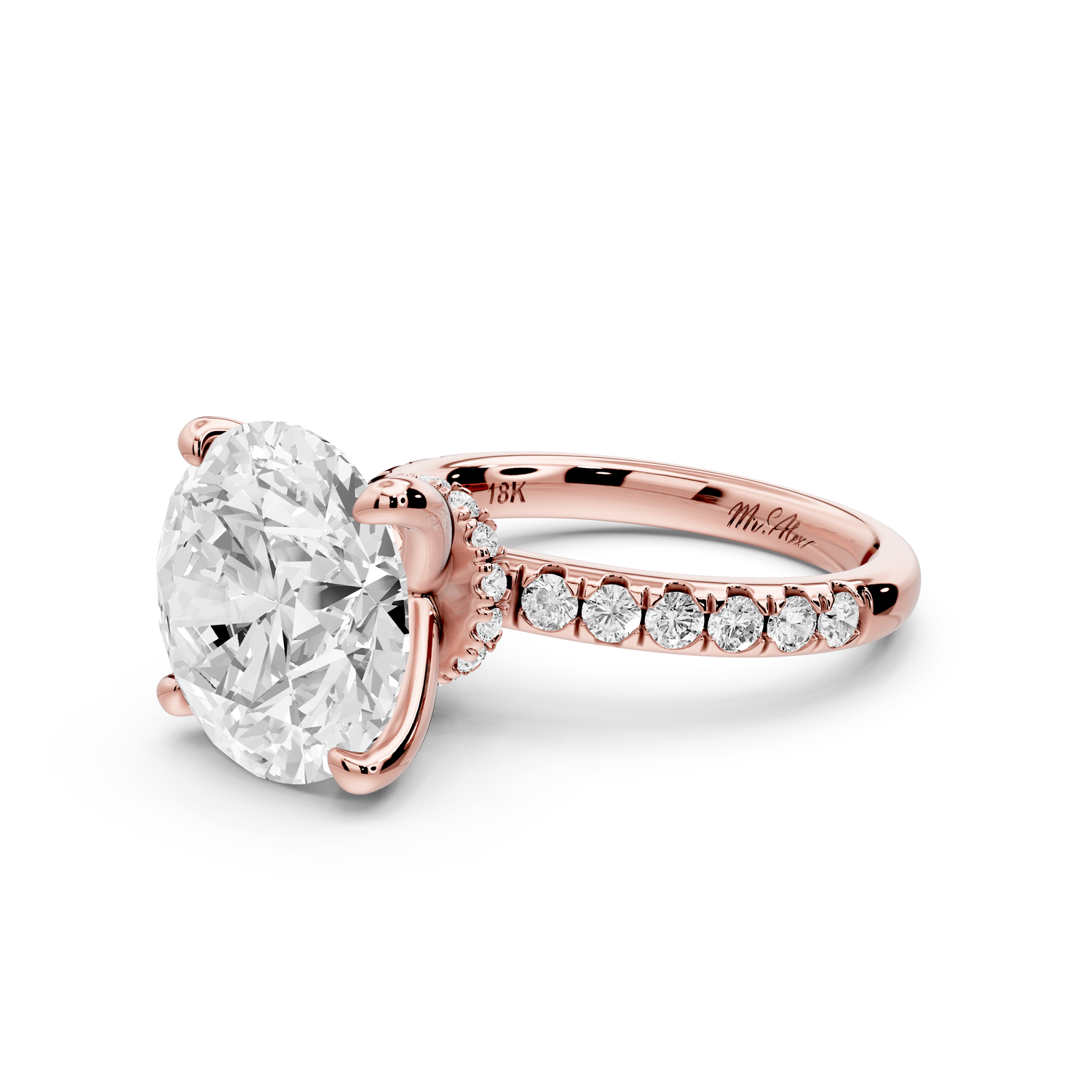 Flora - 5ct 14k rose gold round talong prong Wrap around halo Half Band Engagement Ring