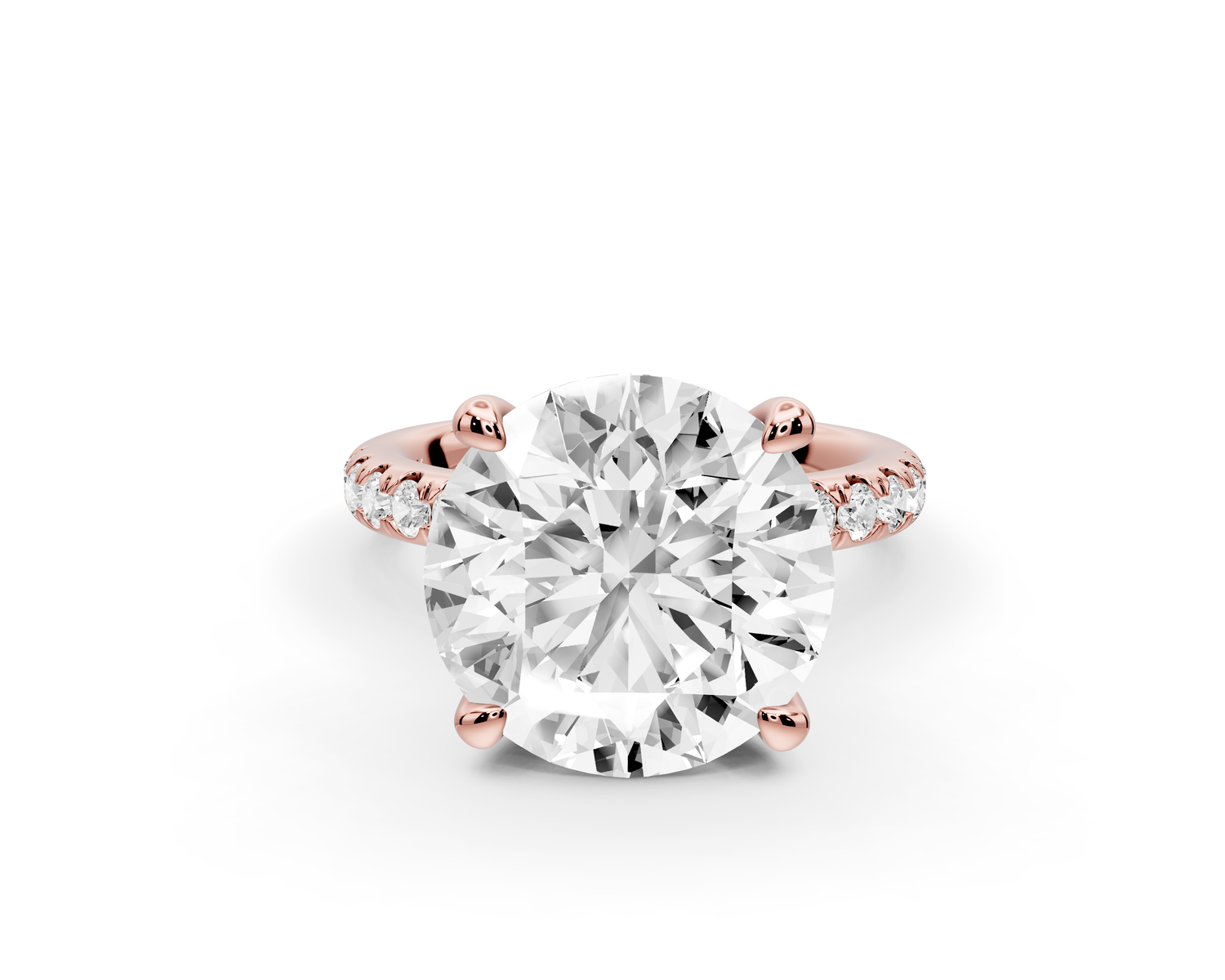 Flora - 5ct 14k rose gold round talong prong Wrap around halo Half Band Engagement Ring