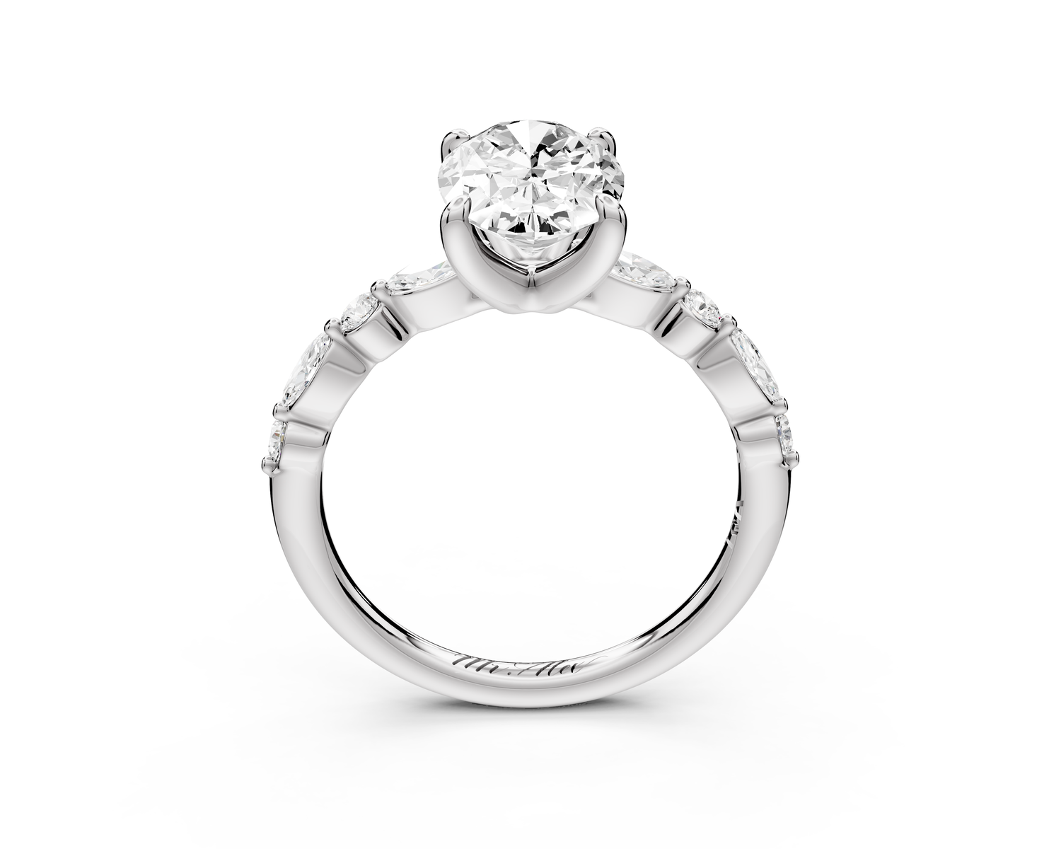 Amalia - 2ct 14k white gold oval Round Diamond with Alternating 8-Stone Marquise and Round Diamond Band Engagement Ring
