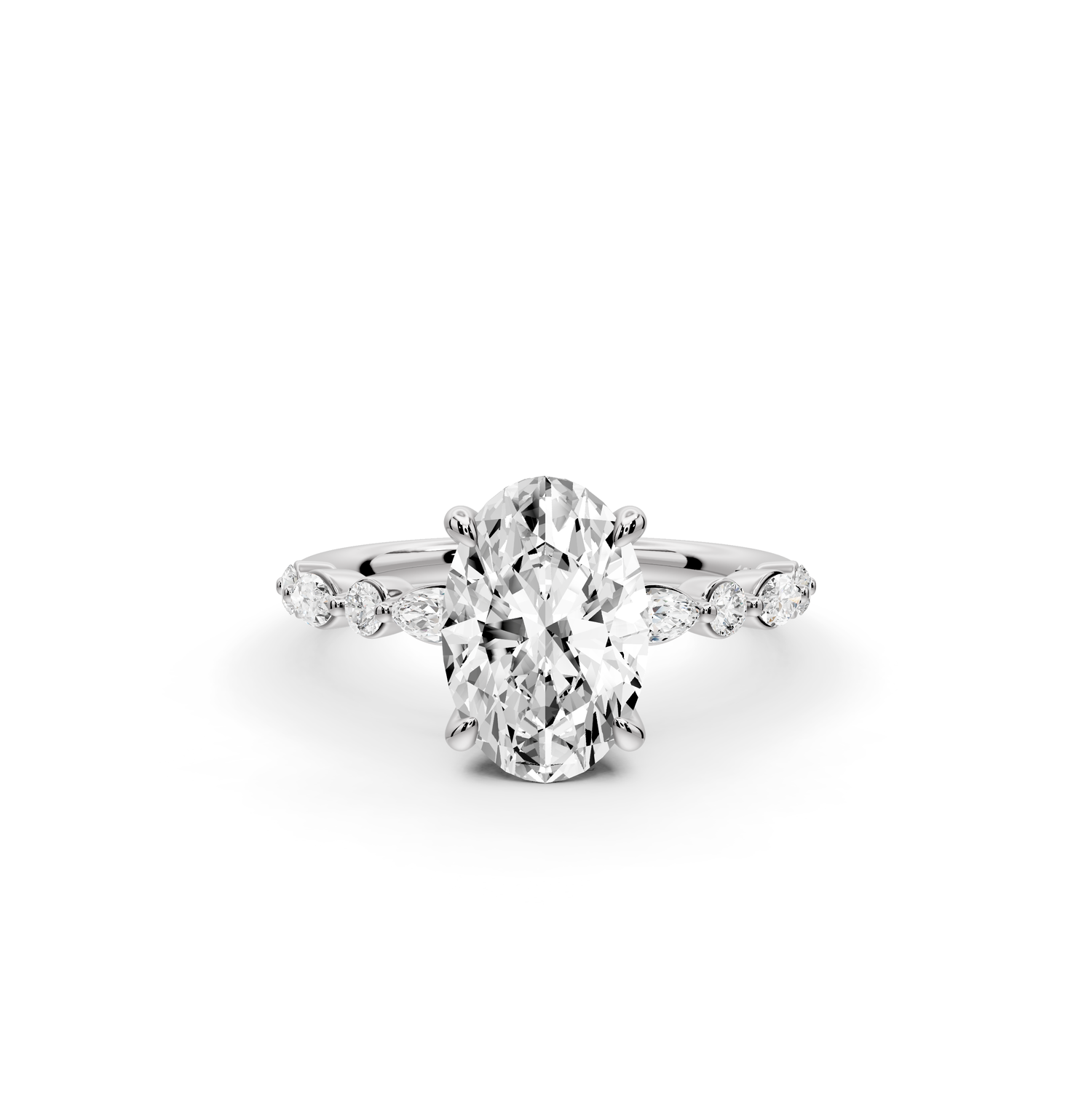 Amalia - 2ct 14k white gold oval Round Diamond with Alternating 8-Stone Marquise and Round Diamond Band Engagement Ring
