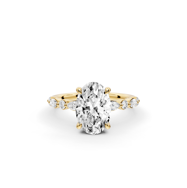 Amalia - 2ct 14k yellow gold oval Round Diamond with Alternating 8-Stone Marquise and Round Diamond Band Engagement Ring