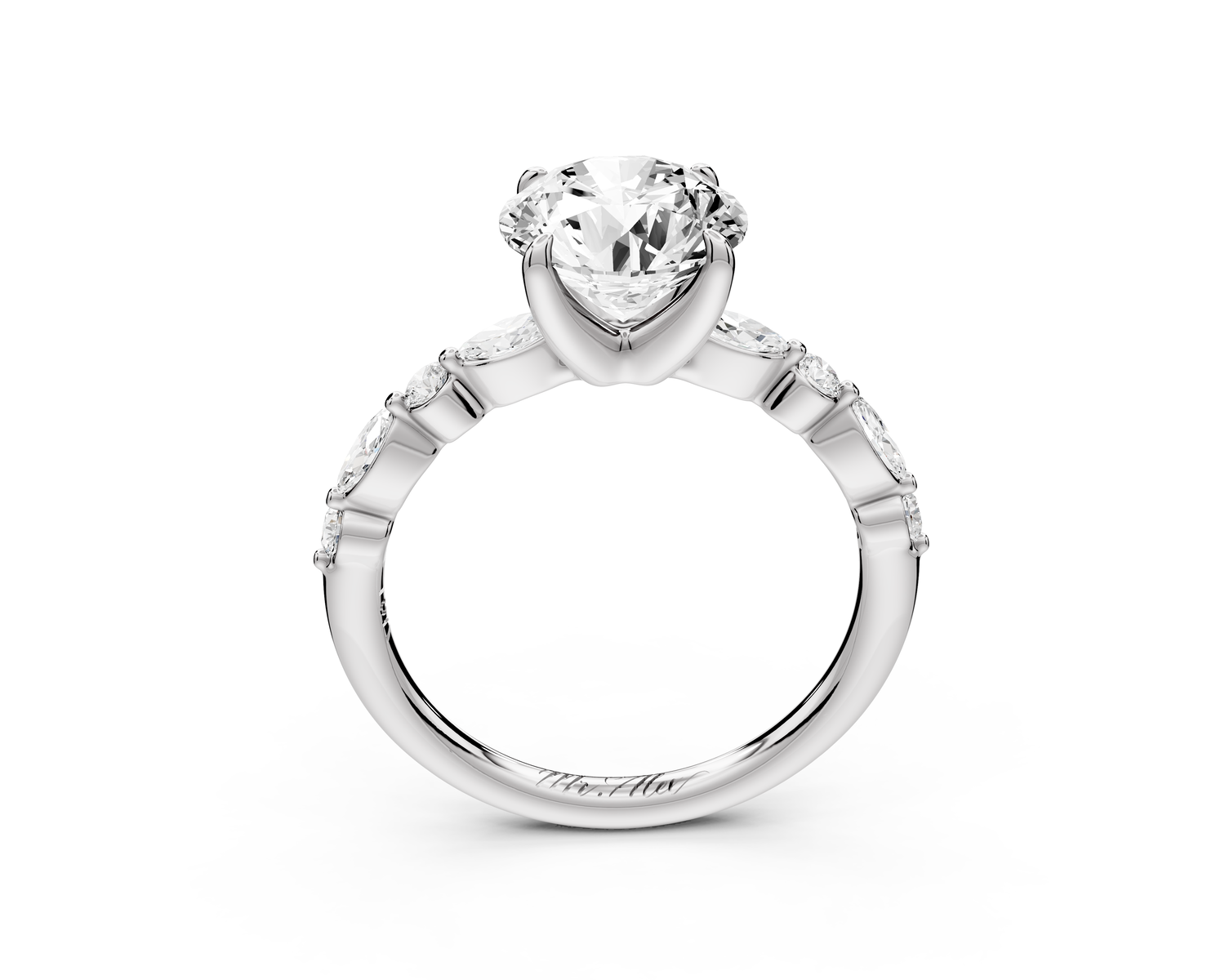 Amalia - 2ct platinum round Round Diamond with Alternating 8-Stone Marquise and Round Diamond Band Engagement Ring