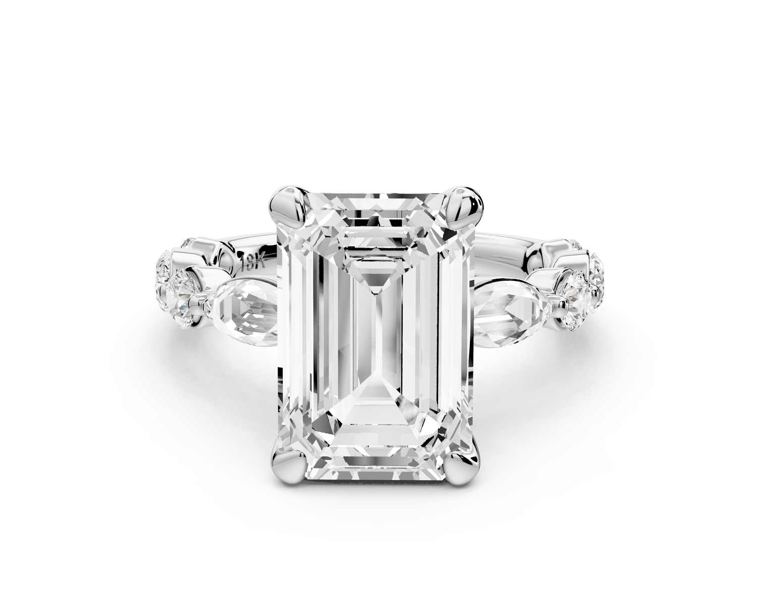 Amalia - 3ct 14k white gold emerald Round Diamond with Alternating 8-Stone Marquise and Round Diamond Band Engagement Ring