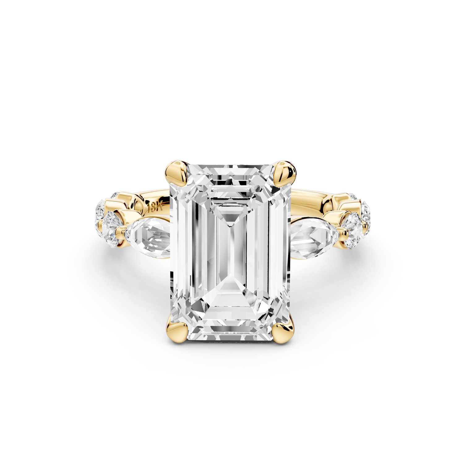 Amalia - 3ct 14k yellow gold emerald Round Diamond with Alternating 8-Stone Marquise and Round Diamond Band Engagement Ring
