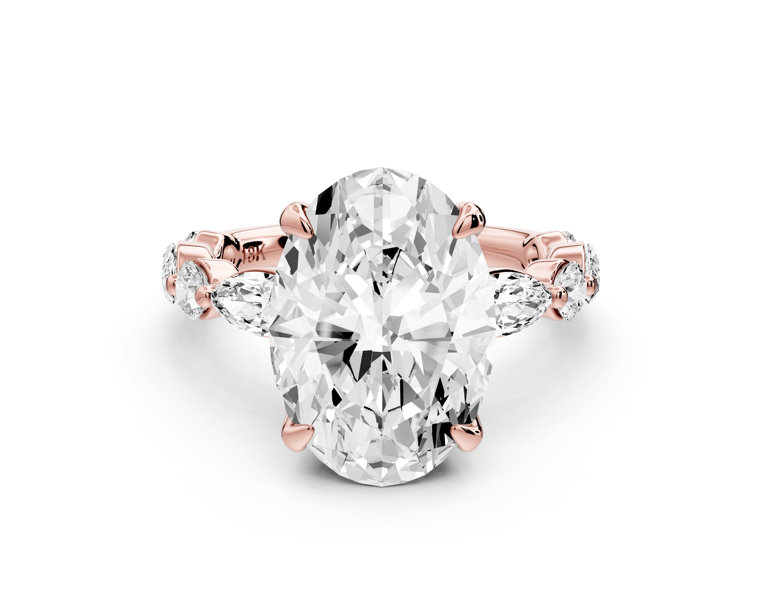 Amalia - 3ct 14k rose gold oval Round Diamond with Alternating 8-Stone Marquise and Round Diamond Band Engagement Ring