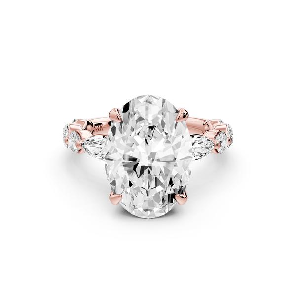 Amalia - 3ct 14k rose gold oval Round Diamond with Alternating 8-Stone Marquise and Round Diamond Band Engagement Ring