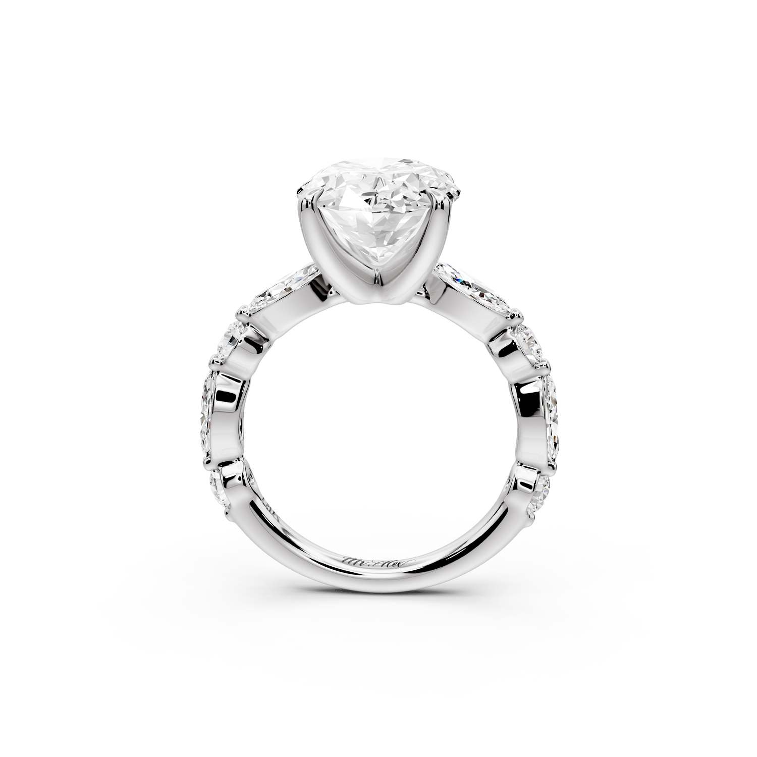 Amalia - 3ct 14k white gold oval Round Diamond with Alternating 8-Stone Marquise and Round Diamond Band Engagement Ring