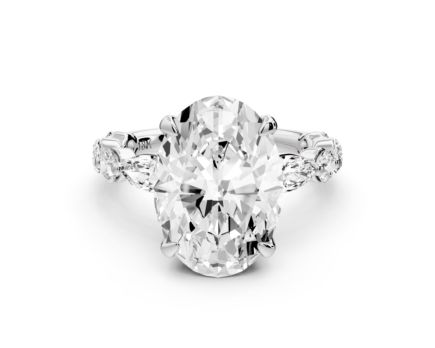 Amalia - 3ct 14k white gold oval Round Diamond with Alternating 8-Stone Marquise and Round Diamond Band Engagement Ring