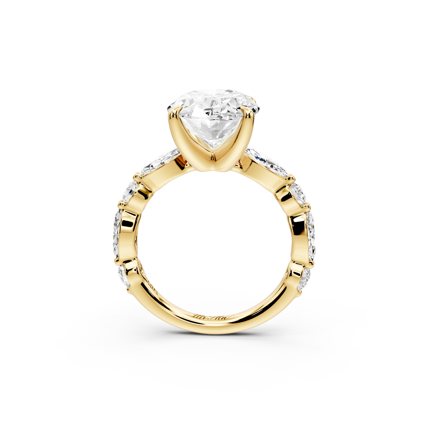 Amalia - 3ct 14k yellow gold oval Round Diamond with Alternating 8-Stone Marquise and Round Diamond Band Engagement Ring