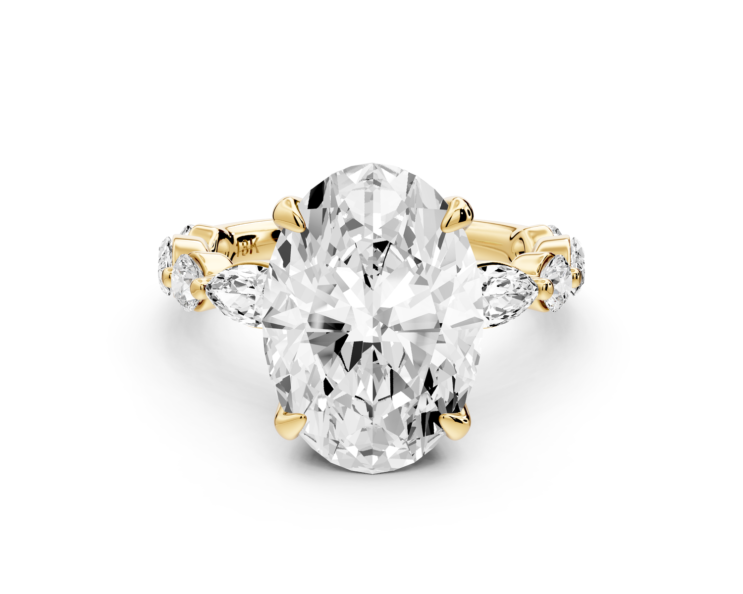 Amalia - 3ct 14k yellow gold oval Round Diamond with Alternating 8-Stone Marquise and Round Diamond Band Engagement Ring