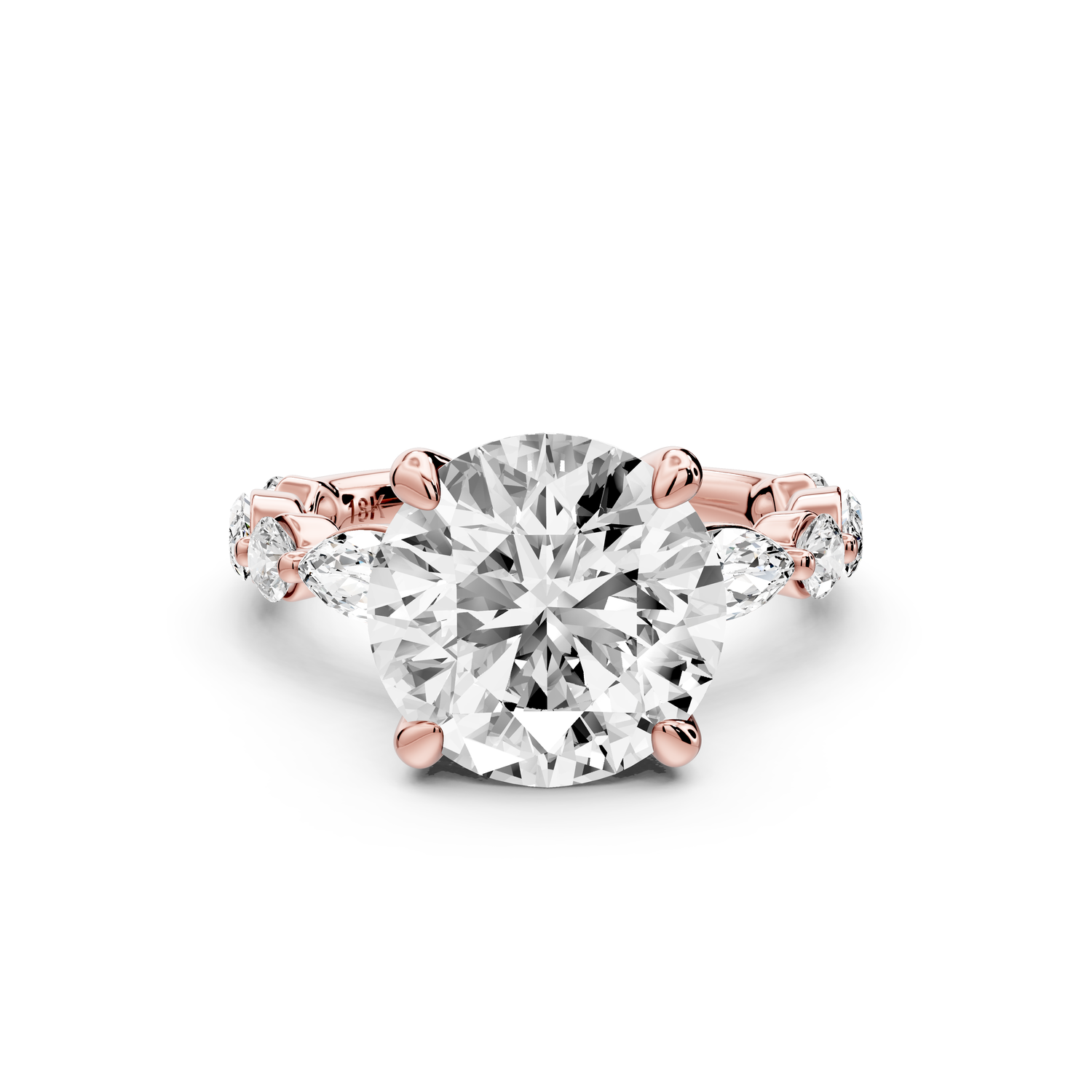 Amalia - 3ct 14k rose gold round Round Diamond with Alternating 8-Stone Marquise and Round Diamond Band Engagement Ring