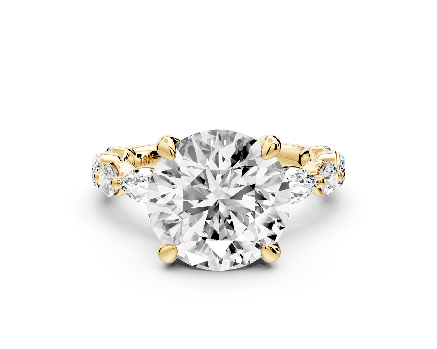 Amalia - 3ct 18k yellow gold round Round Diamond with Alternating 8-Stone Marquise and Round Diamond Band Engagement Ring