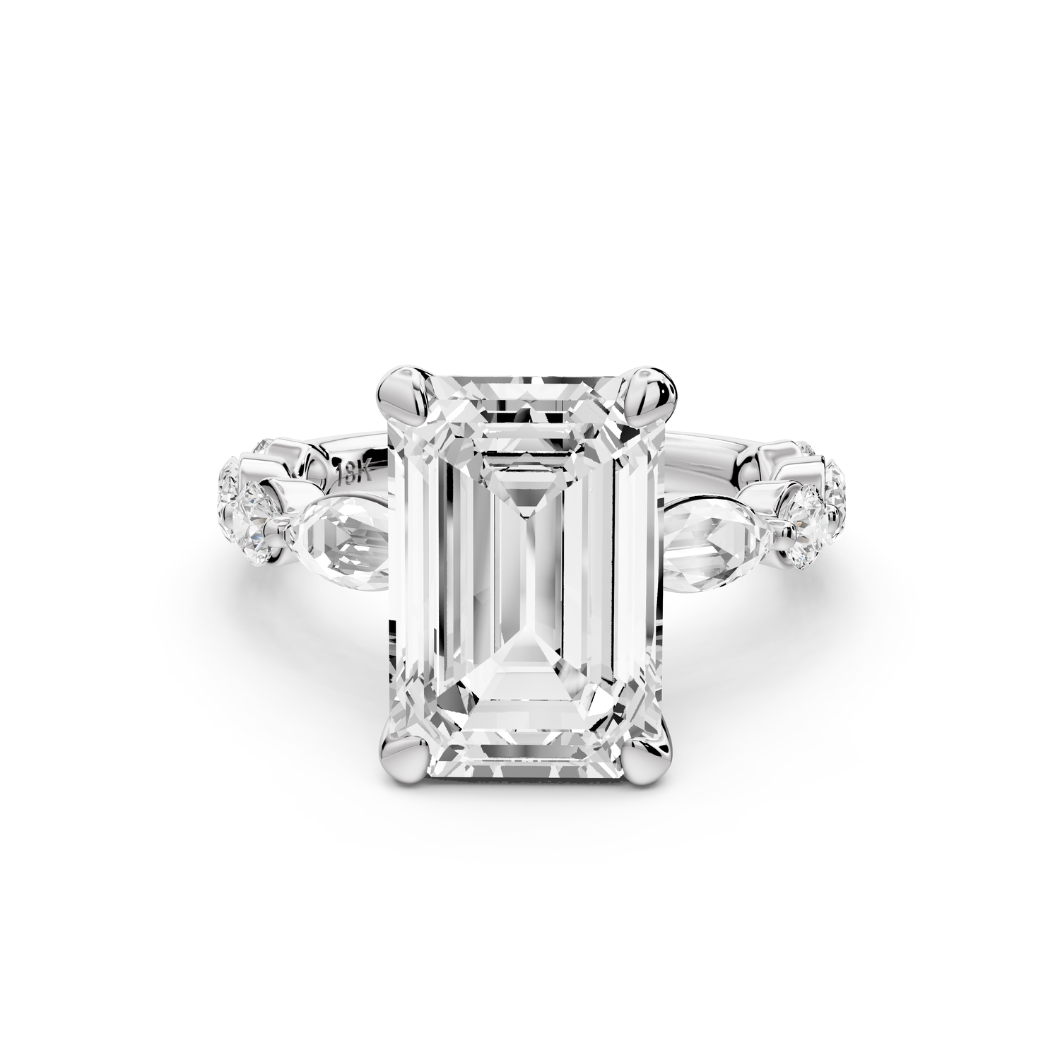 Amalia - 4ct 14k white gold emerald Round Diamond with Alternating 8-Stone Marquise and Round Diamond Band Engagement Ring