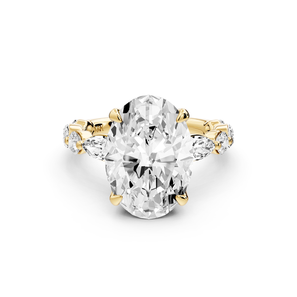 Amalia - 4ct 14k yellow gold oval Round Diamond with Alternating 8-Stone Marquise and Round Diamond Band Engagement Ring
