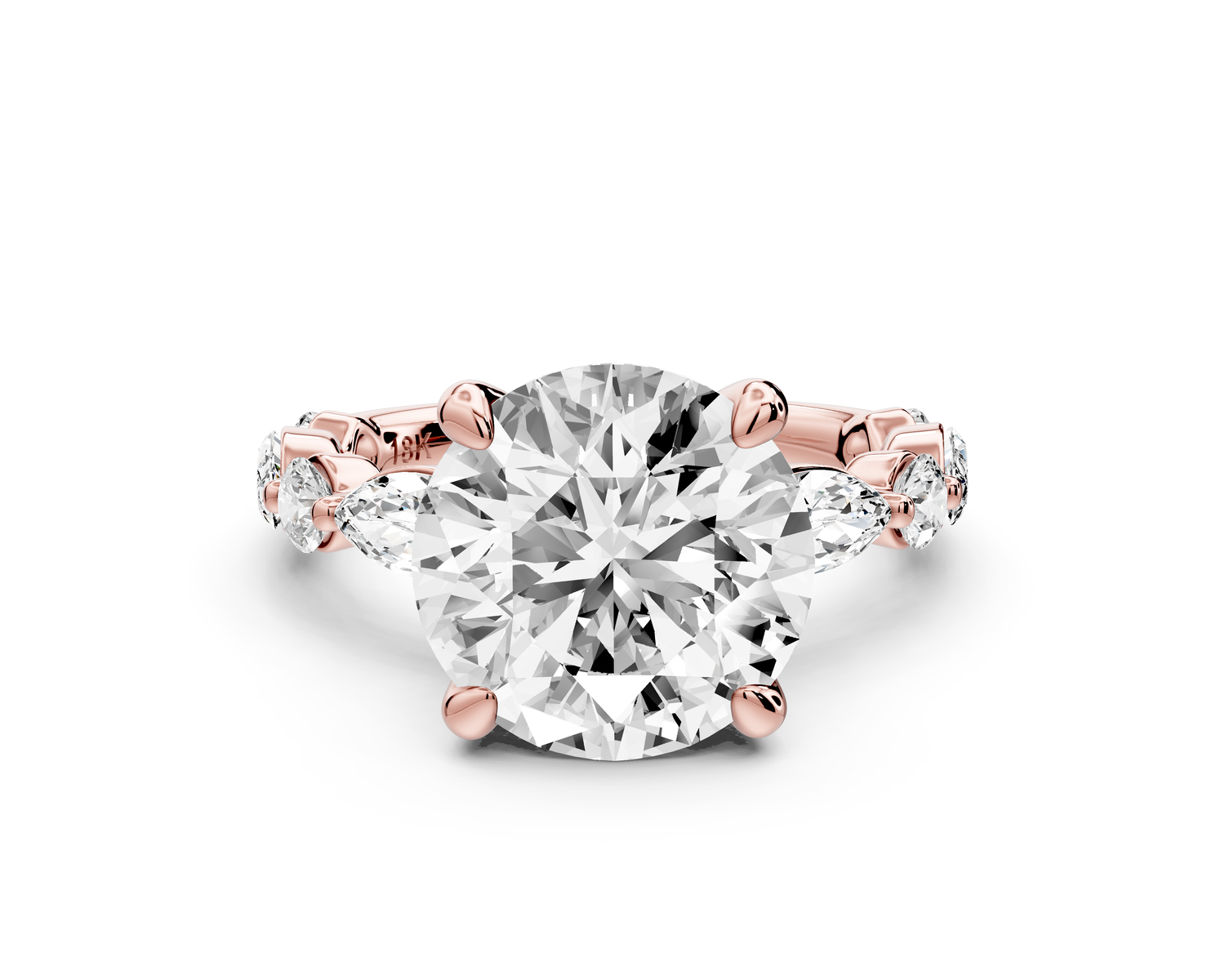 Amalia - 4ct 14k rose gold round Round Diamond with Alternating 8-Stone Marquise and Round Diamond Band Engagement Ring