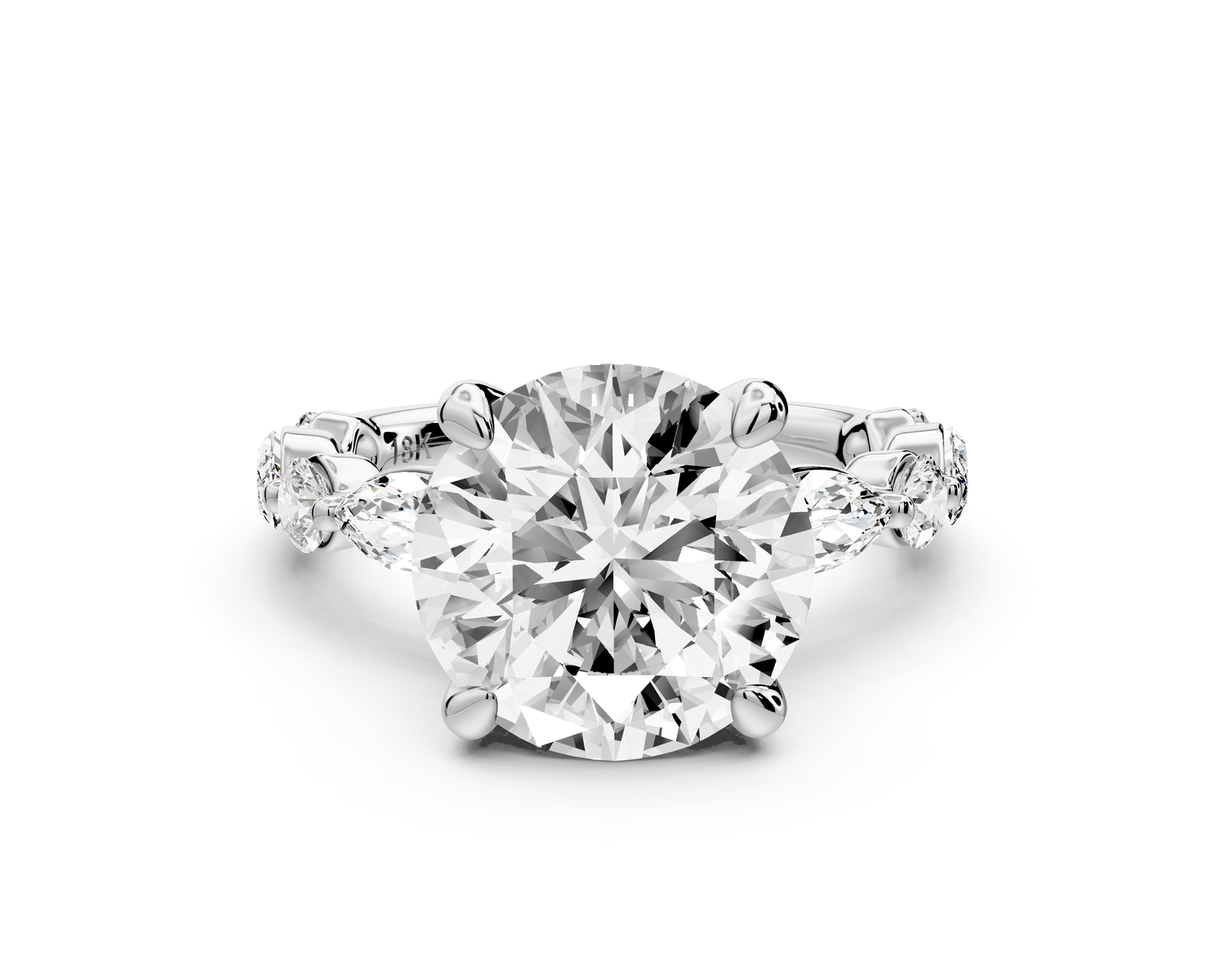Amalia - 4ct platinum round Round Diamond with Alternating 8-Stone Marquise and Round Diamond Band Engagement Ring