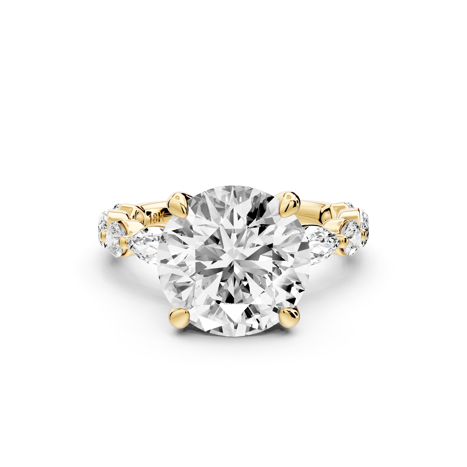 Amalia - 4ct 14k yellow gold round Round Diamond with Alternating 8-Stone Marquise and Round Diamond Band Engagement Ring