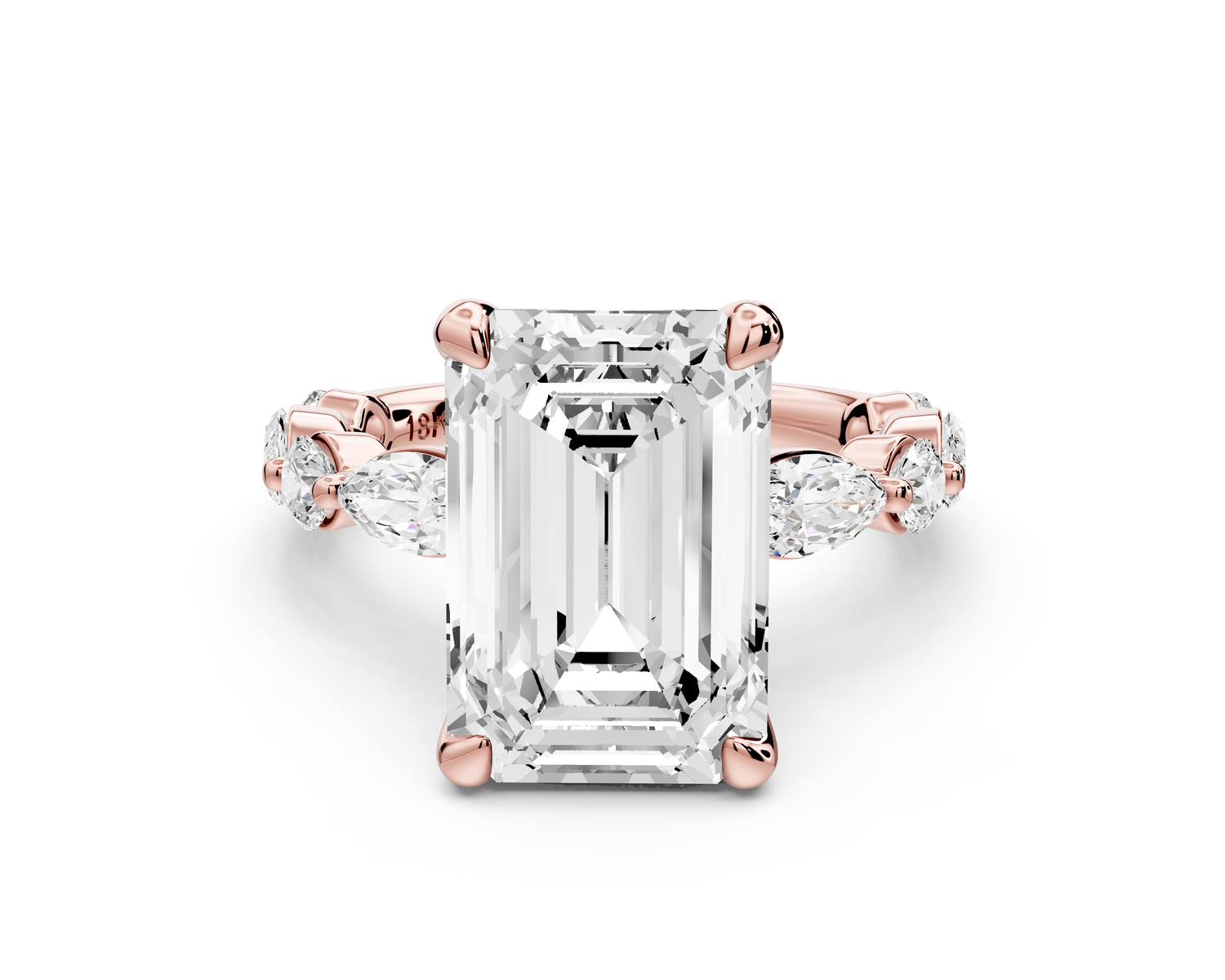 Amalia - 5ct 14k rose gold emerald Round Diamond with Alternating 8-Stone Marquise and Round Diamond Band Engagement Ring