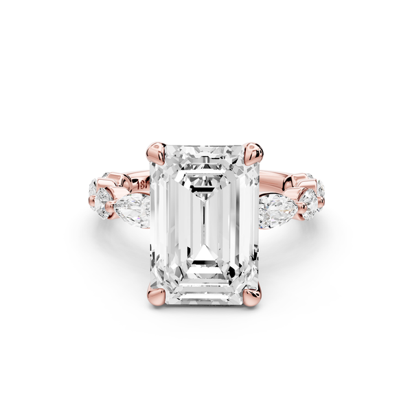 Amalia - 5ct 14k rose gold emerald Round Diamond with Alternating 8-Stone Marquise and Round Diamond Band Engagement Ring