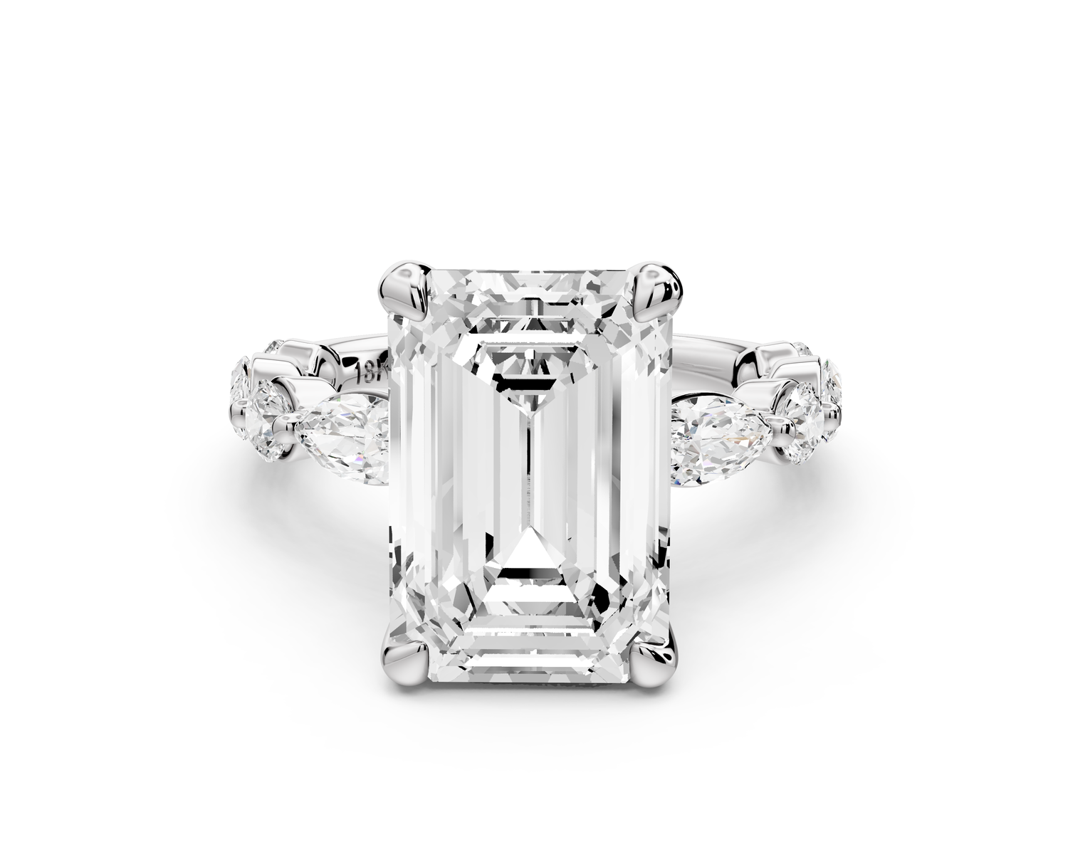 Amalia - 5ct 14k white gold emerald Round Diamond with Alternating 8-Stone Marquise and Round Diamond Band Engagement Ring