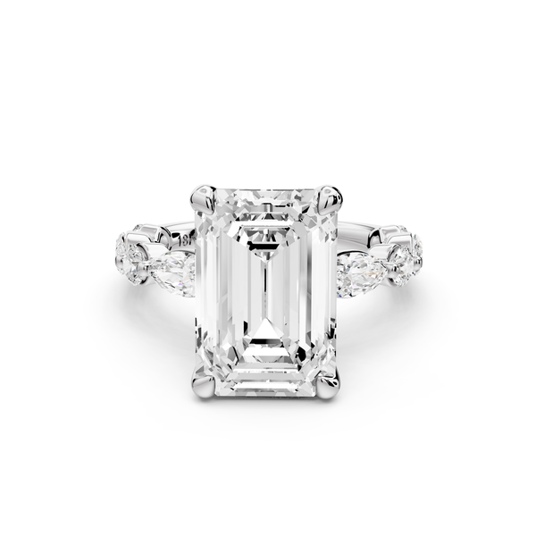 Amalia - 5ct 14k white gold emerald Round Diamond with Alternating 8-Stone Marquise and Round Diamond Band Engagement Ring