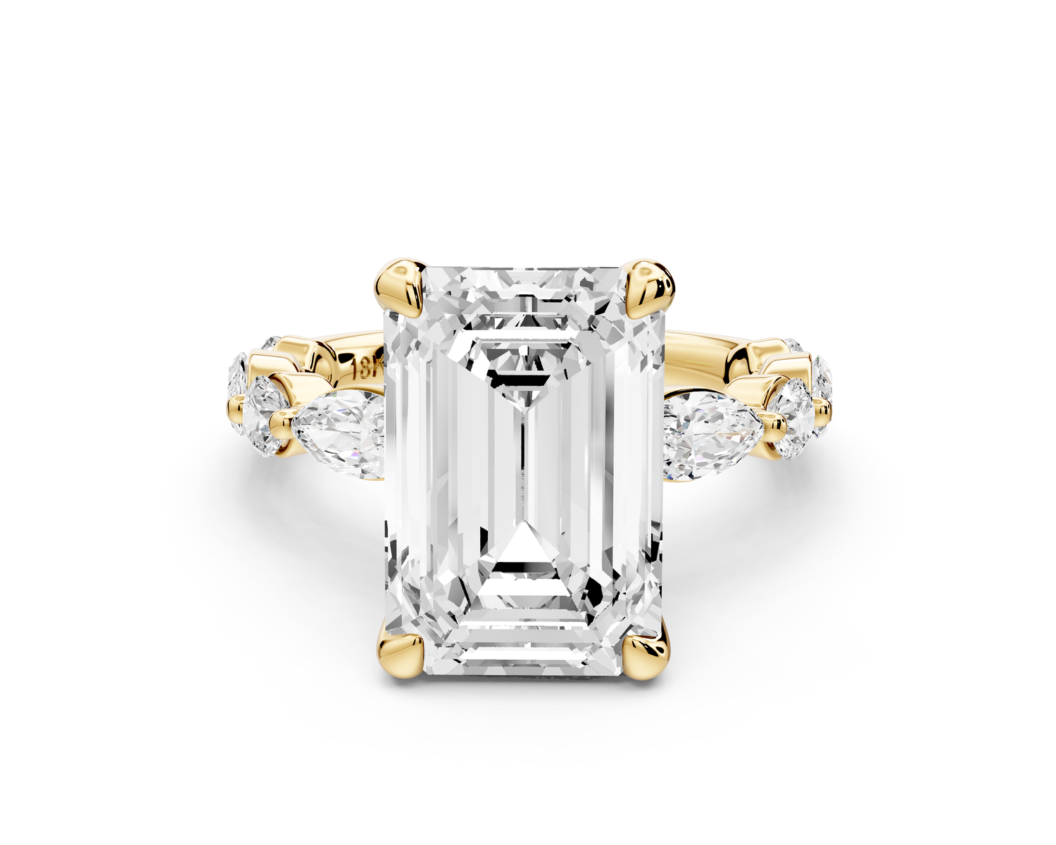 Amalia - 5ct 14k yellow gold emerald Round Diamond with Alternating 8-Stone Marquise and Round Diamond Band Engagement Ring