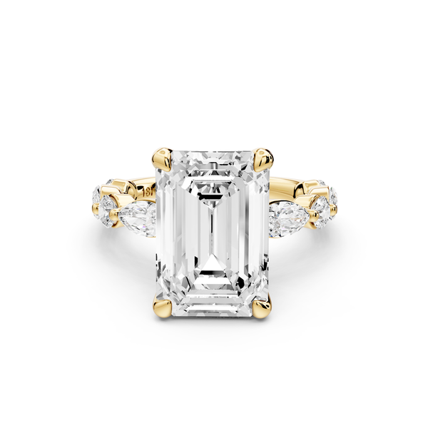 Amalia - 5ct 14k yellow gold emerald Round Diamond with Alternating 8-Stone Marquise and Round Diamond Band Engagement Ring