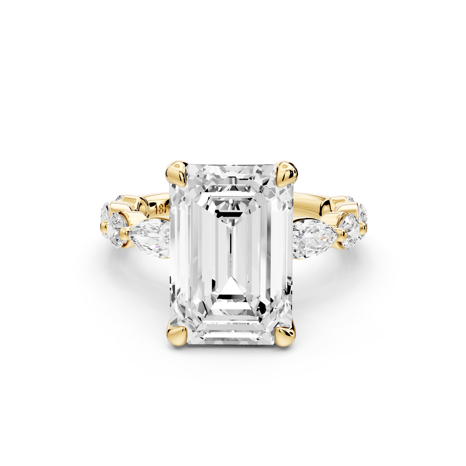 Amalia - 5ct 18k yellow gold emerald Round Diamond with Alternating 8-Stone Marquise and Round Diamond Band Engagement Ring