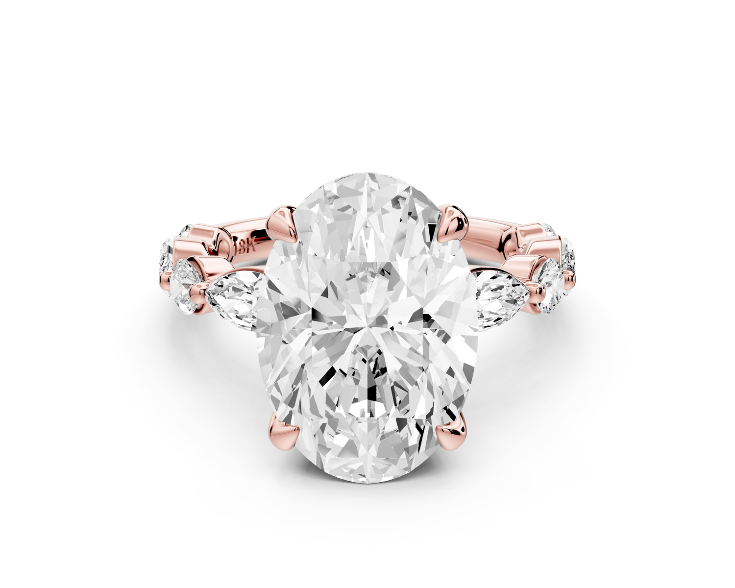 Amalia - 5ct 14k rose gold oval Round Diamond with Alternating 8-Stone Marquise and Round Diamond Band Engagement Ring