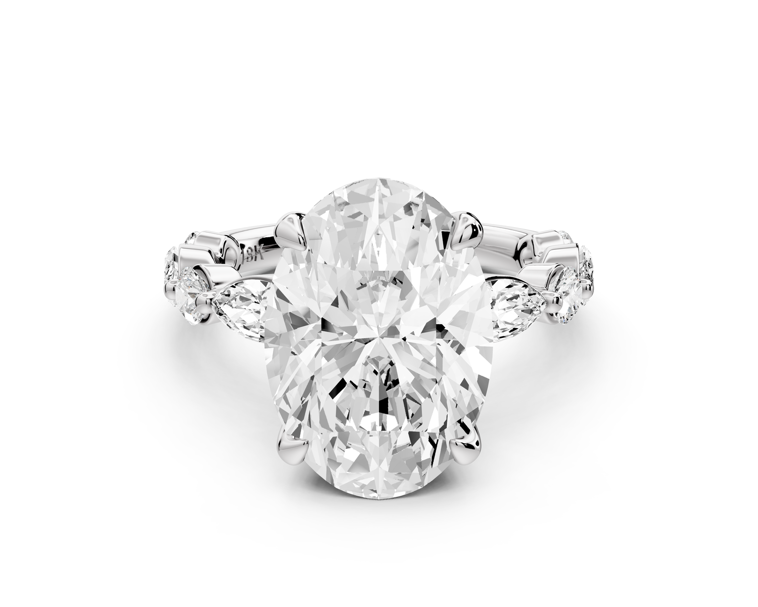 Amalia - 5ct 14k white gold oval Round Diamond with Alternating 8-Stone Marquise and Round Diamond Band Engagement Ring
