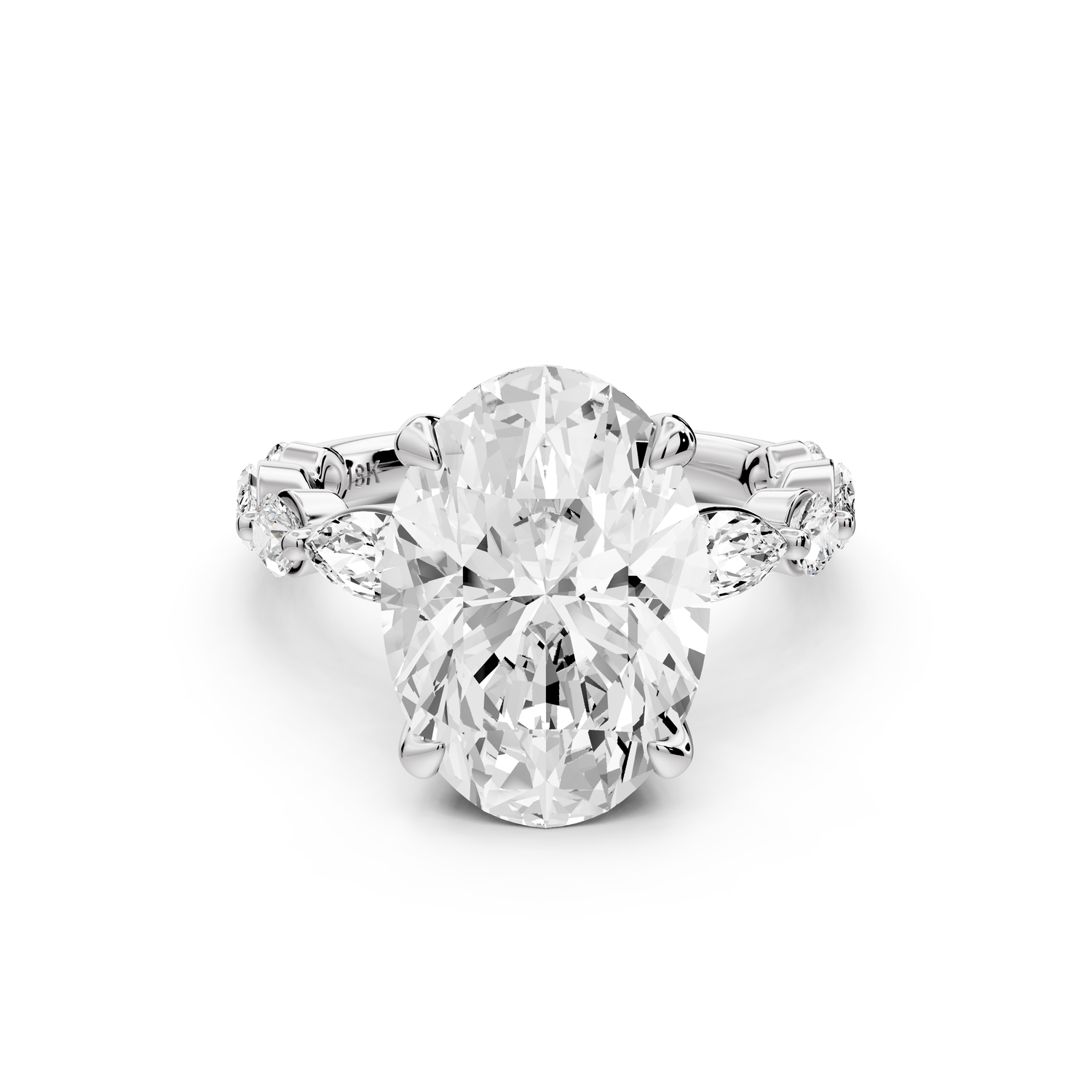 Amalia - 5ct 14k white gold oval Round Diamond with Alternating 8-Stone Marquise and Round Diamond Band Engagement Ring